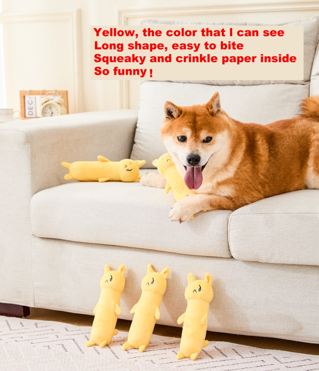 黄色の長い犬のきしむおもちゃインタラクティブ犬のおもちゃタフな犬のおもちゃ犬咀嚼のおもちゃカスタム愛らしい柔らかいおもちゃ小型犬用