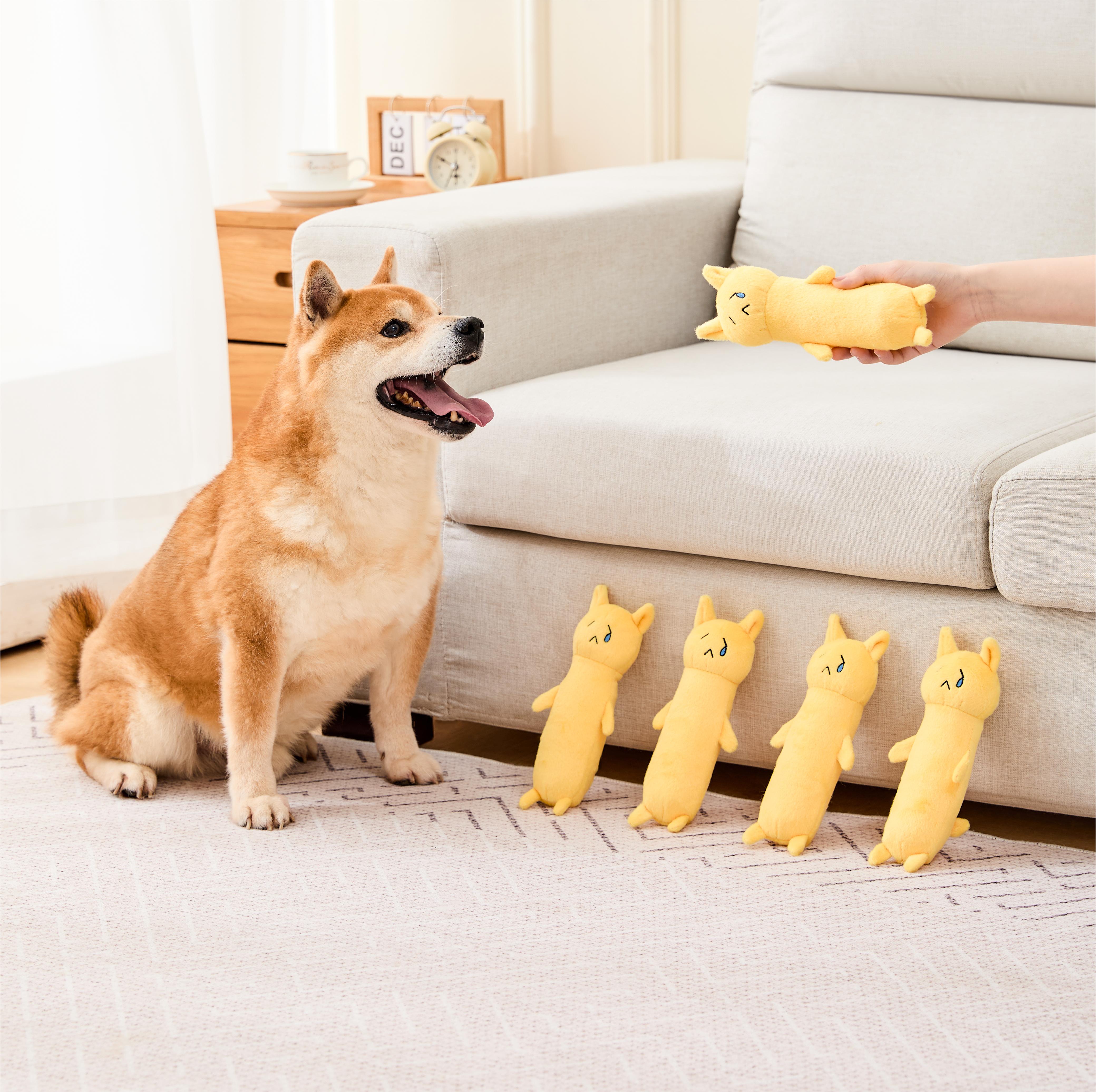 黄色の長い犬のきしむおもちゃインタラクティブ犬のおもちゃタフな犬のおもちゃ犬咀嚼のおもちゃカスタム愛らしい柔らかいおもちゃ小型犬用